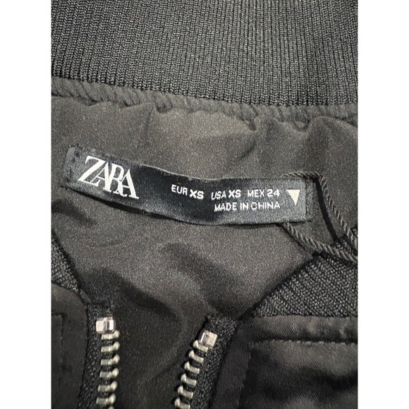 Zara Womens Black Mixed Media Bomber Jacket Mini Dress XS 4432/254/800 - Picture 2 of 10